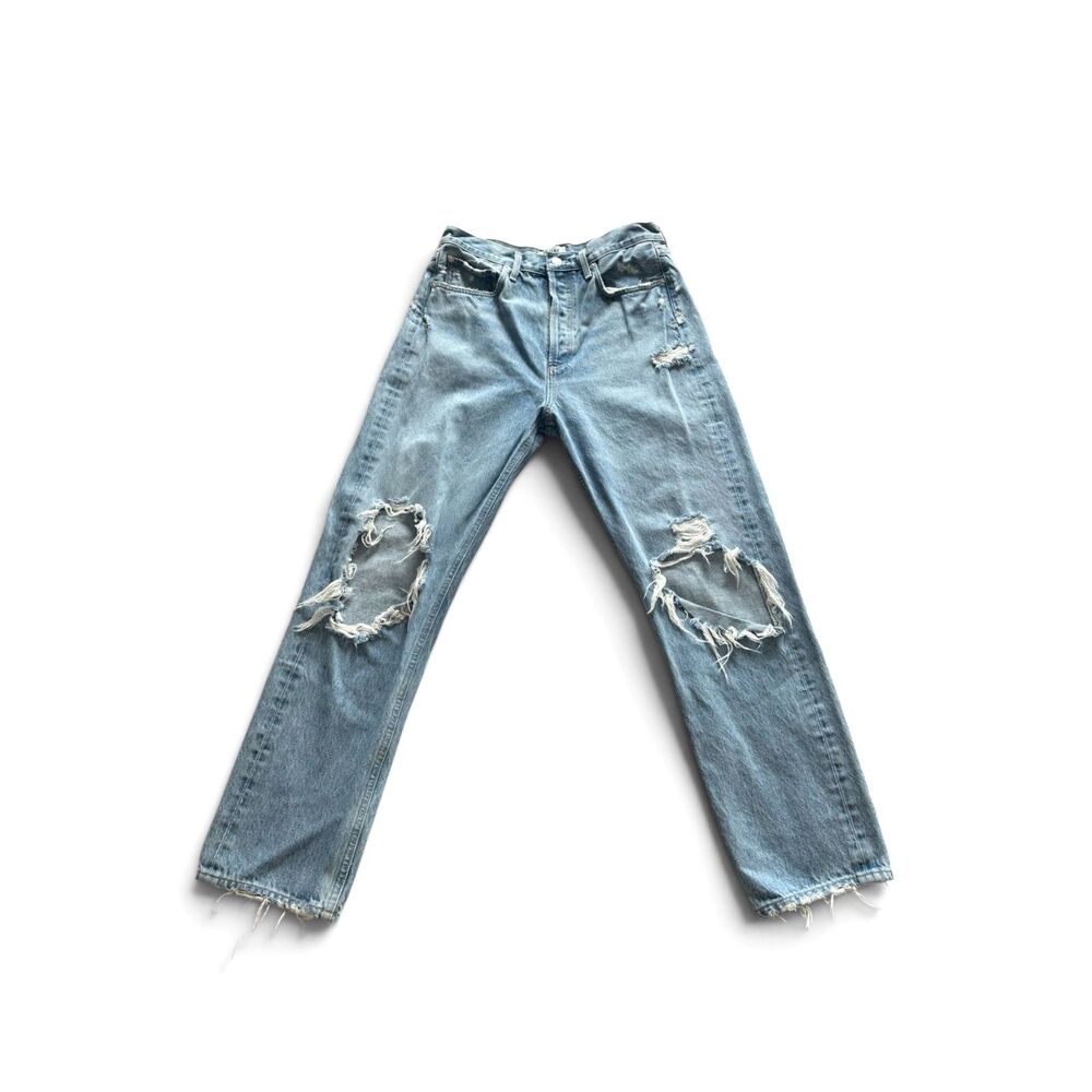 AGOLDE Women's 90's Mid-rise Loose Fit Distressed Fall Out Blue Jeans 28" Waist